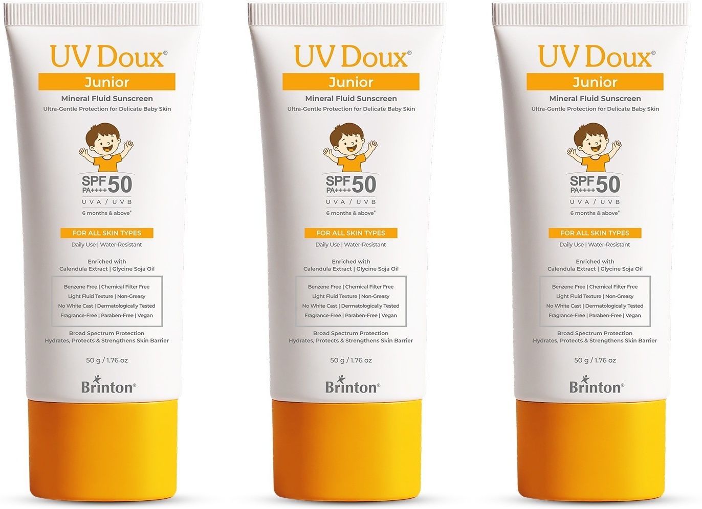 Sunscreen - SPF 50 PA++++ UV Doux Junior Mineral Fluid Sunscreen SPF 50 for Babies & Kids | 50 g x 3-image-24
