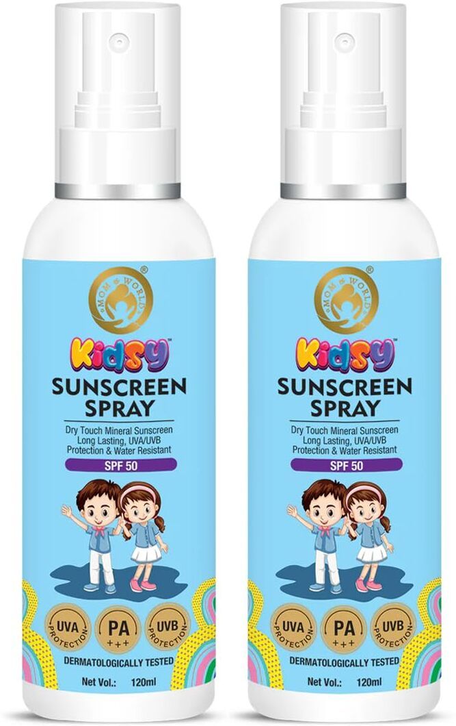 Sunscreen - SPF 50 PA+++ Kids Sunscreen Spray SPF 50, Water Resistant, UVA/UVB, 120ml - Pack of 2