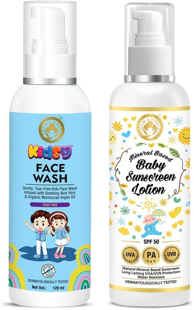 Sunscreen - SPF 50 PA+++ Baby Sunscreen Lotion + Kidsy Face Wash Tear Free, 120ml