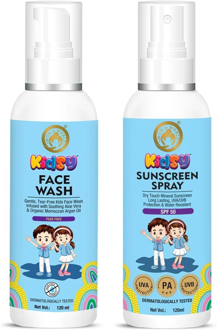 Sunscreen - SPF 50 PA+++ Kids Sunscreen Spray SPF 50 + Kidsy Face Wash Tear Free, 120ml