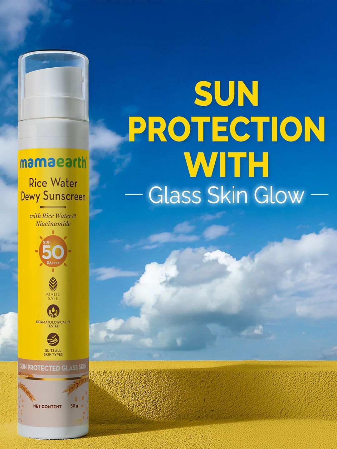 Sunscreen - SPF 50 PA++++ Rice Water Dewy Sunscreen with Rice Water & Niacinamide | For Glass Skin Glow-image-49