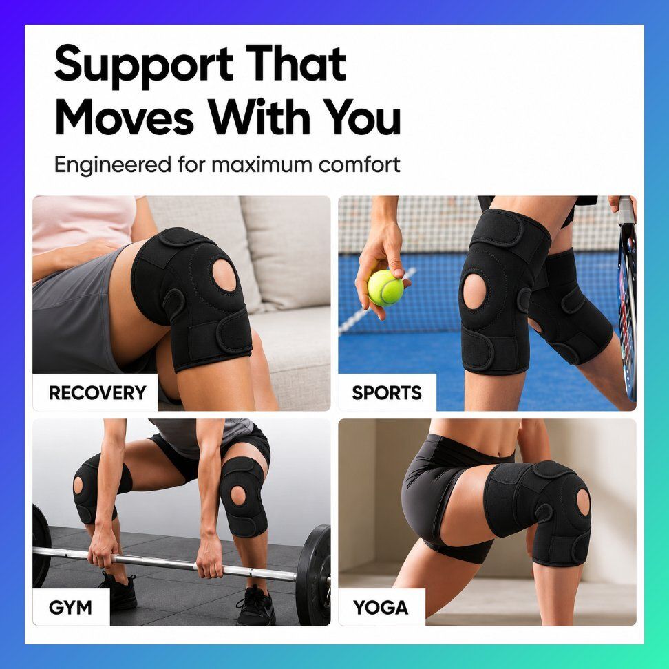 1 Pair Neoprene Adjustable Patella Brace for Unisex Daily Wear Black Calf Support-image-18