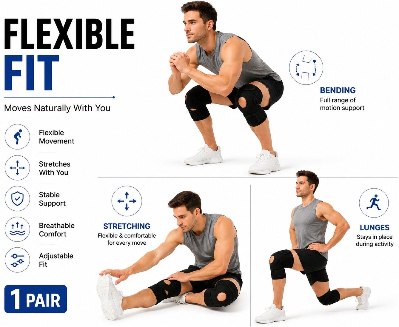 1 Pair Neoprene Flexible Knee Support for Unisex Sports Open Patella Calf Support-image-21
