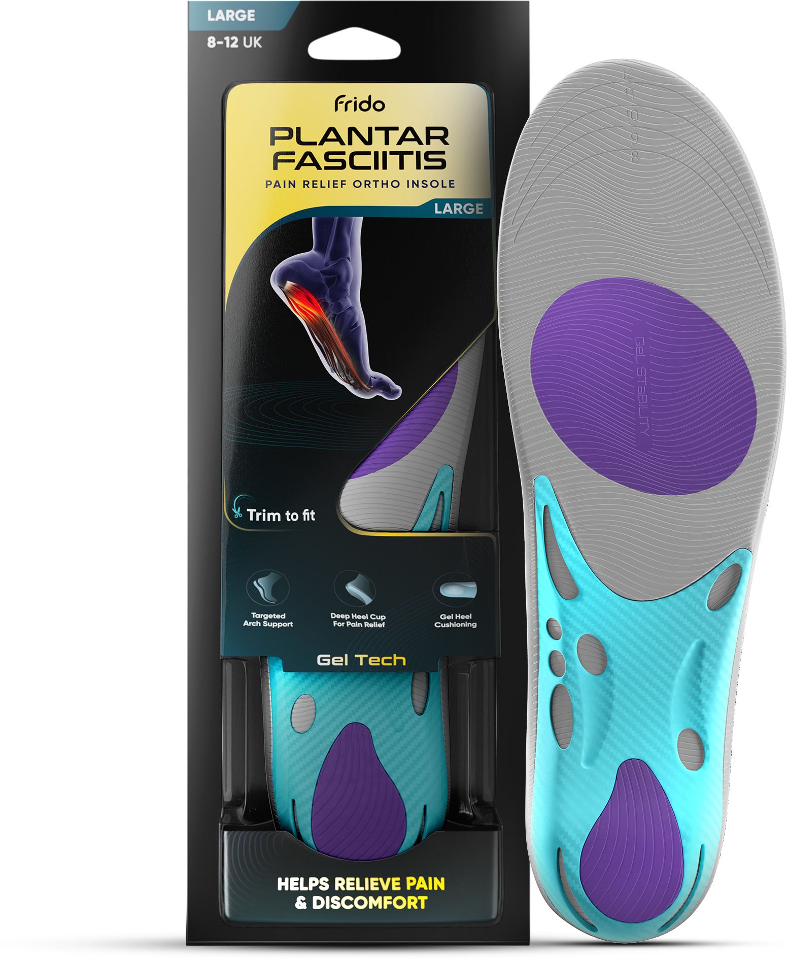 Plantar Fasciitis Pain Relief Ortho Insoles For Men & Women, Large (9-12 UK) Insole-image-28