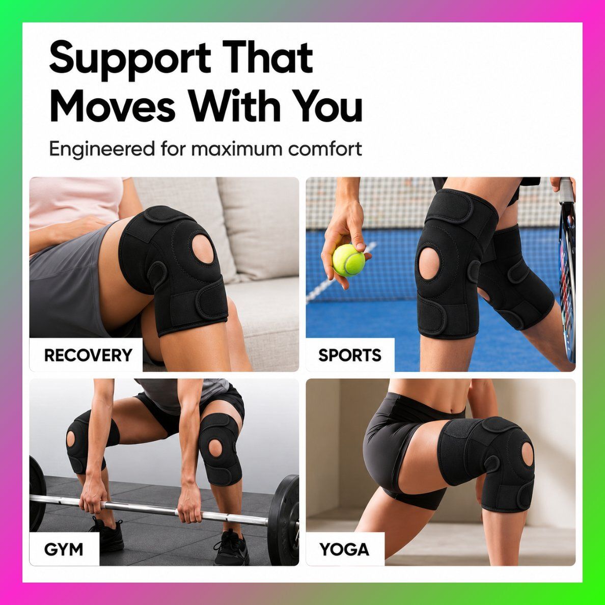 1 Pair Neoprene Flexible Knee Brace for Unisex Daily Wear Black Calf Support-image-25
