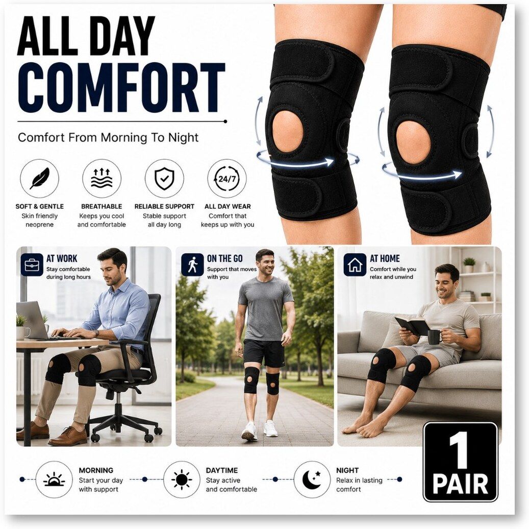 1 Pair Neoprene Adjustable Knee Brace for Men Women Walking Black Calf Support-image-40