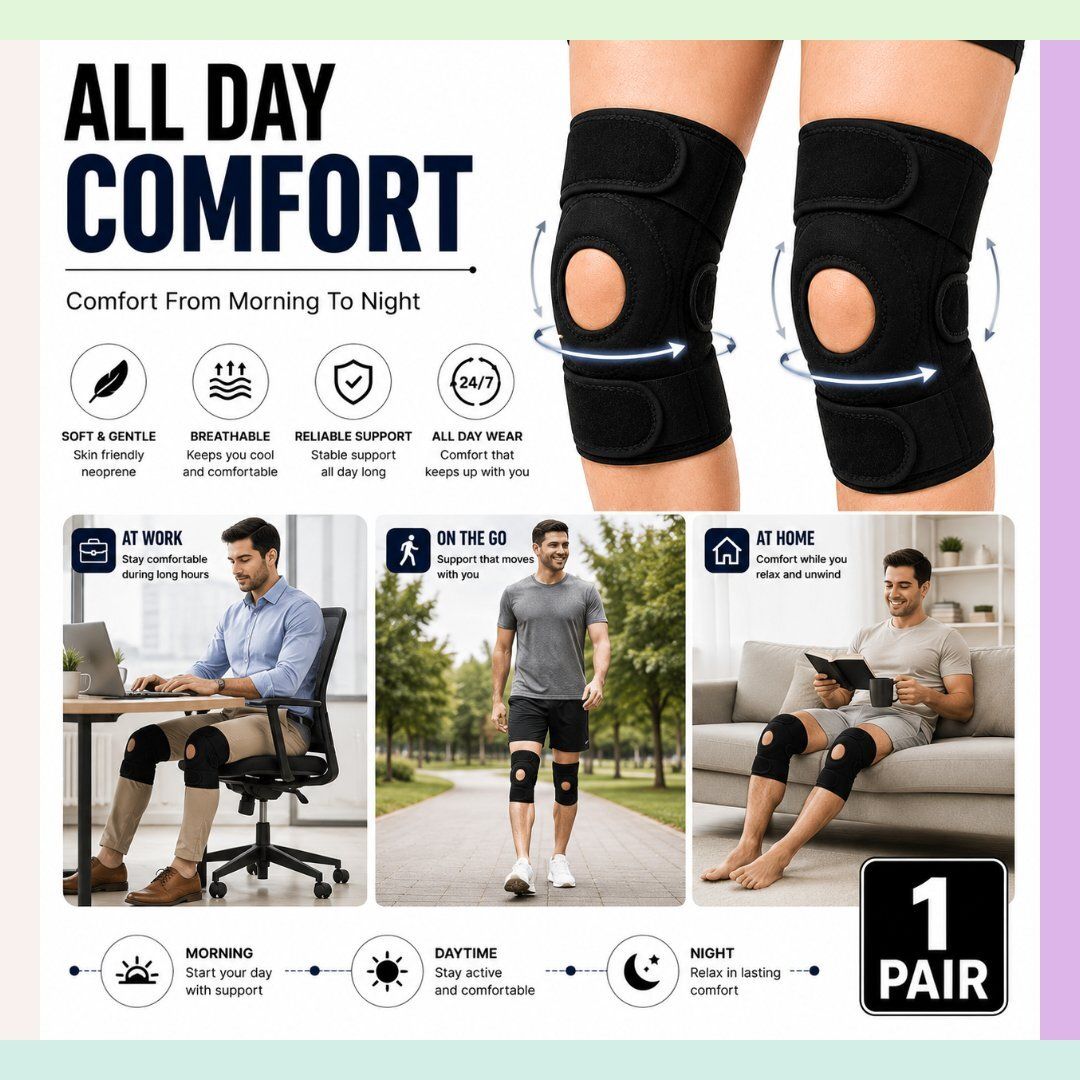 1 Pair Neoprene Adjustable Knee Brace for Unisex Gym Open Patella Calf Support-image-1