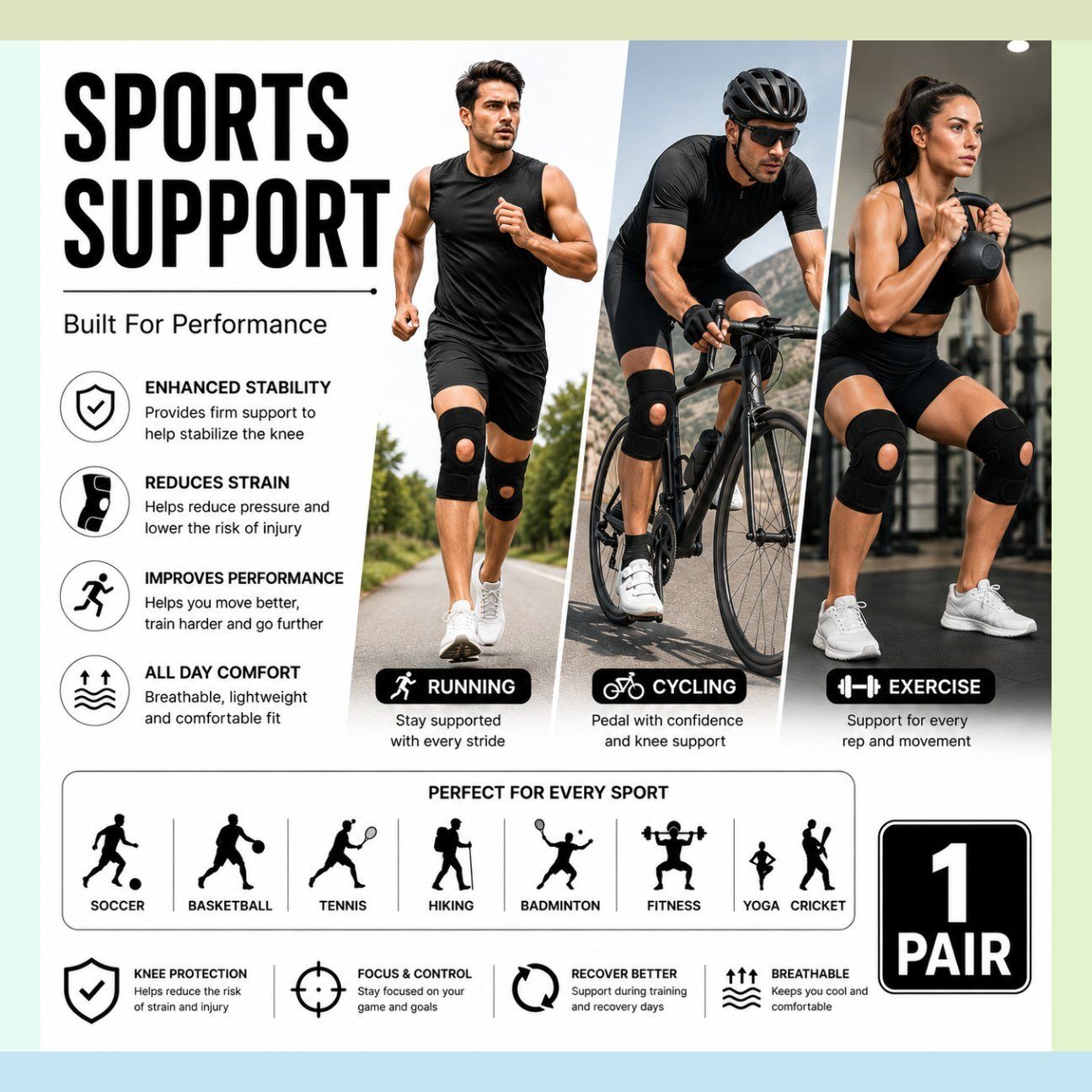 1 Pair Neoprene Flexible Knee Cap for Men Women Training Black Calf Support-image-24
