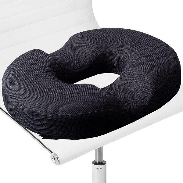 Donut Seat Cushion Pillow -Pain Relief for Hemorrhoids Piles Hip Support - Black Back / Lumbar Support