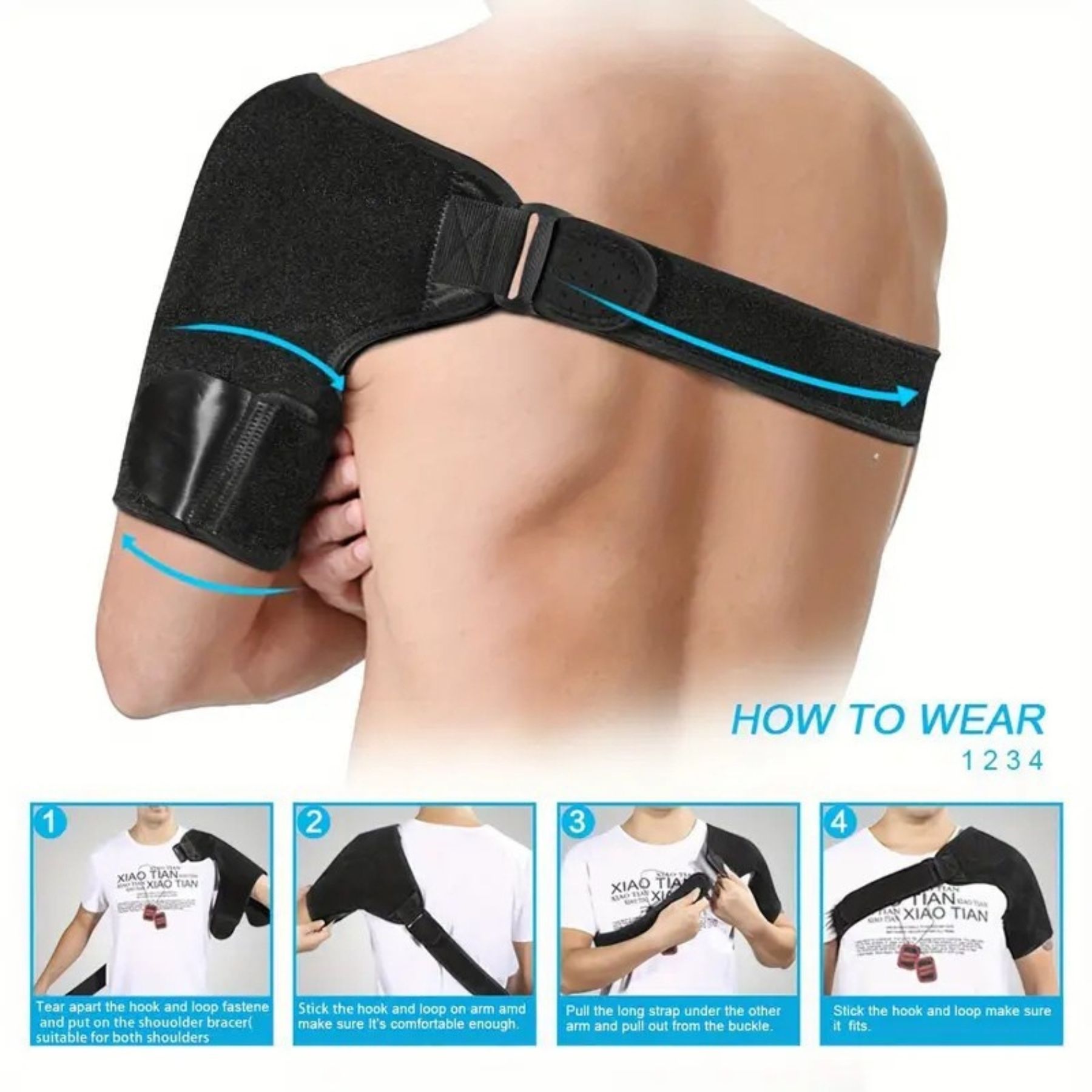 Shoulder Support Brace With Adjustable Stretch Strap Belt For Men & Women(Black) Shoulder Support-image-1