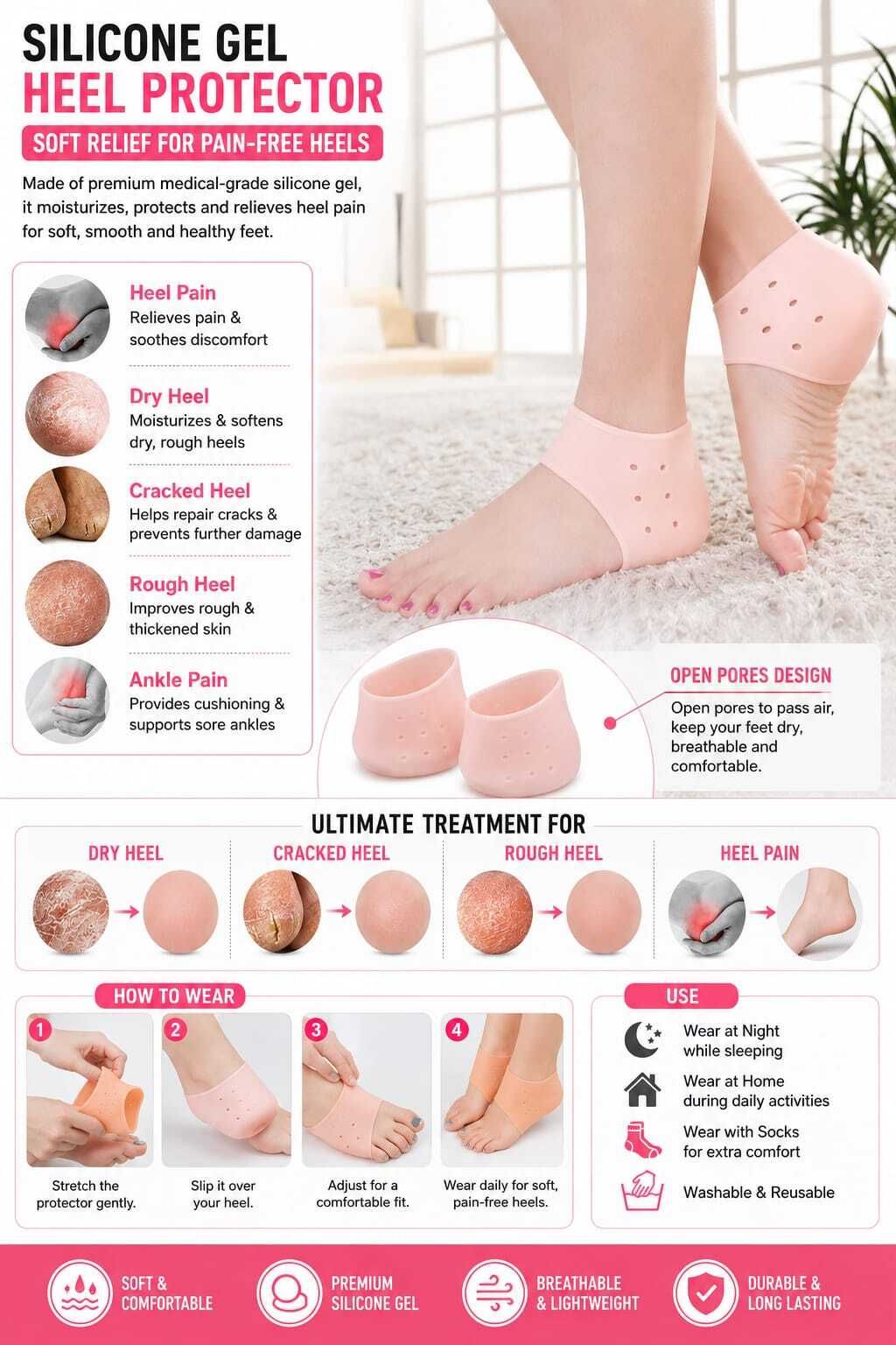 sellnix Heel Pain Relief Cracked Heel Repair Foot Care Heel Pads Socks Heel Support Foot Support-picture-38