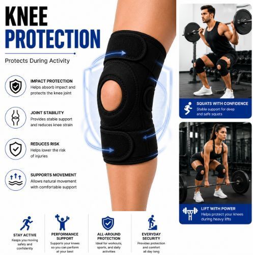 1 Pair Neoprene Premium Knee Support for Men Women Gym Black Calf Support-image-24