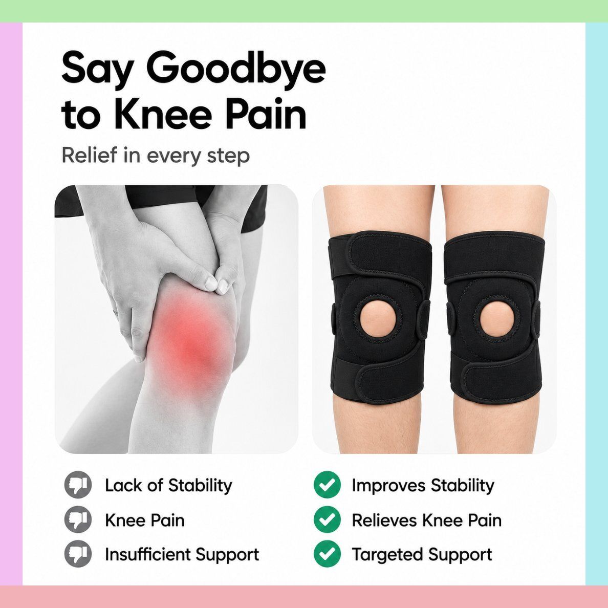 1 Pair Neoprene Adjustable Knee Brace for Unisex Walking Open Patella Calf Support-image-47
