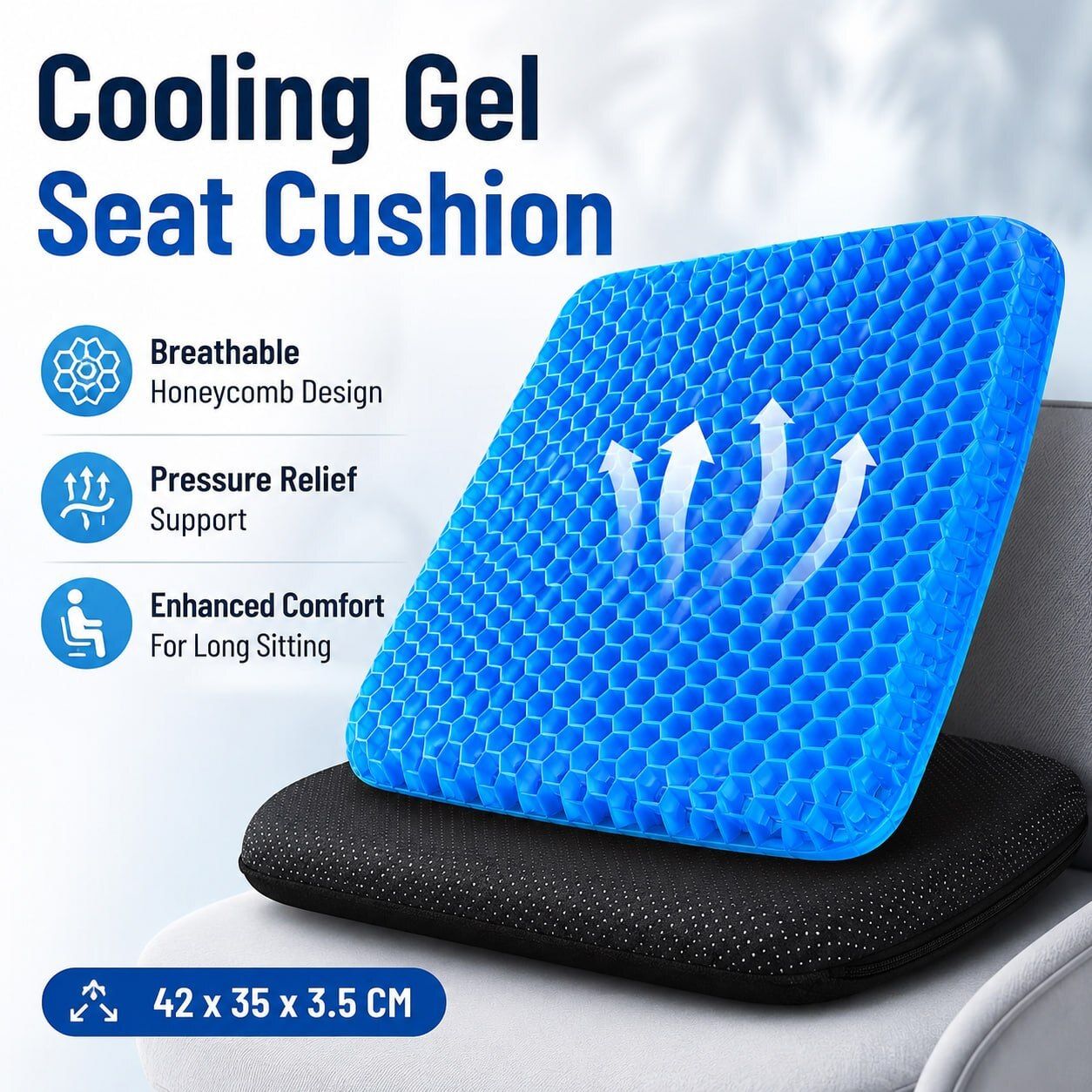 Cooling Gel Seat Cushion with Non Slip Cover 4 Office Chair Car Seat Wheelchair Posture Corrector-image-43