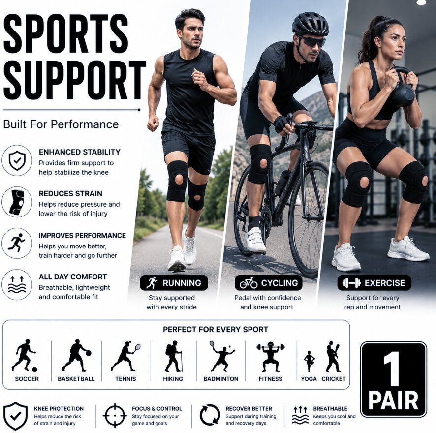 1 Pair Neoprene Flexible Knee Brace for Men Women Walking Open Patella Calf Support-image-45