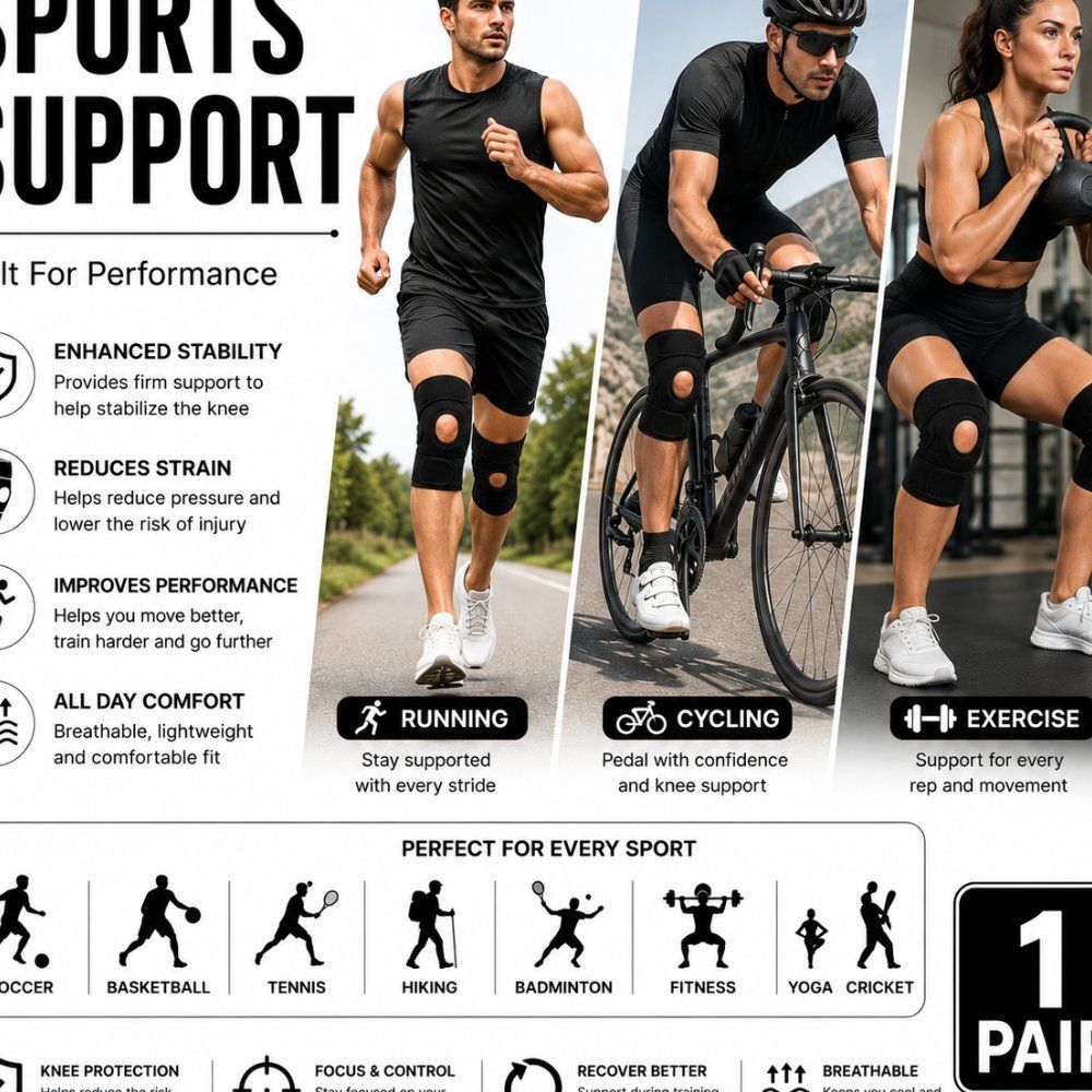 1 Pair Neoprene Adjustable Knee Brace for Unisex Daily Wear Black Calf Support-image-44