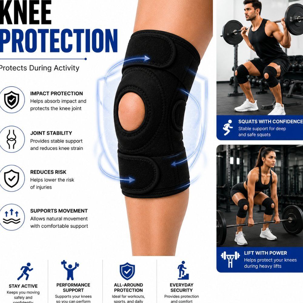 1 Pair Neoprene Adjustable Knee Brace for Unisex Training Open Patella Calf Support-image-42