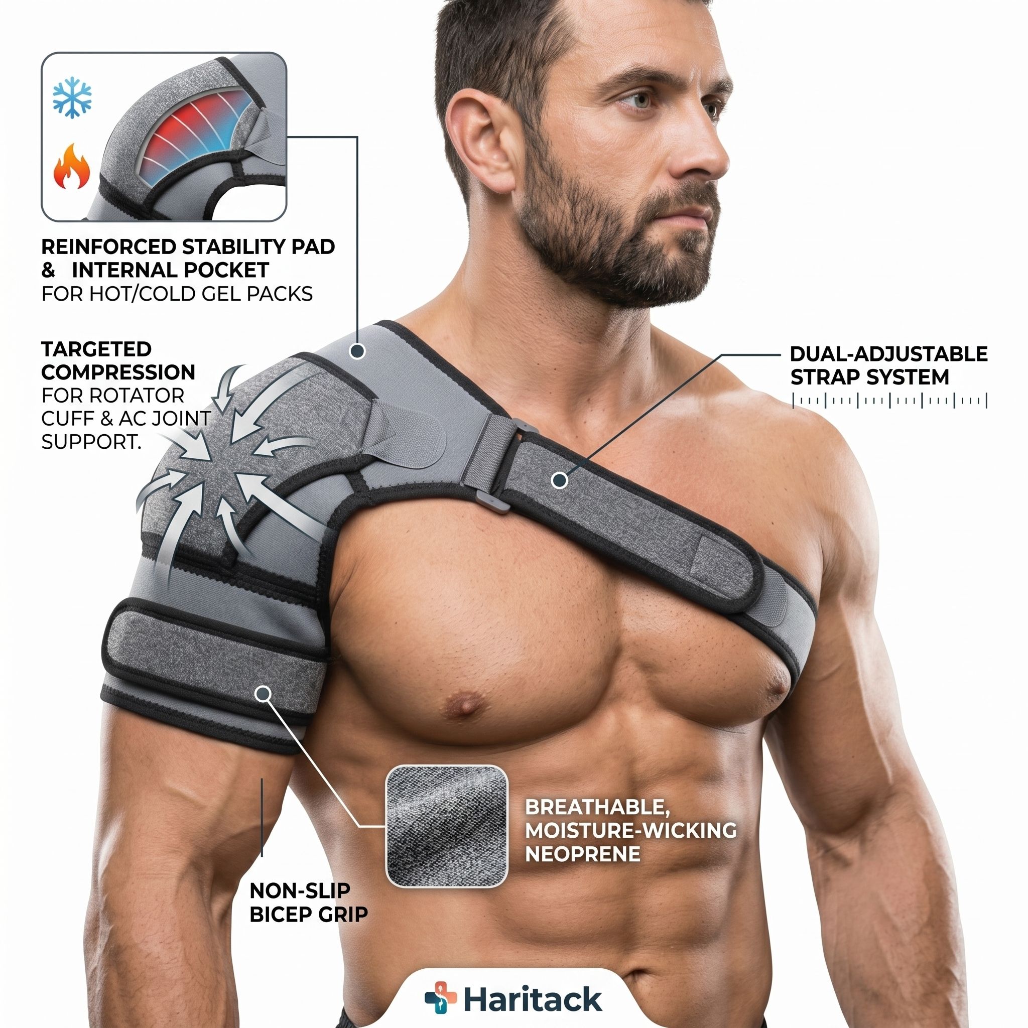 haritack Neoprene Shoulder Brace Support Strap For Rotator Cuff Pain Relief Gym Men Women Shoulder Support-picture-15