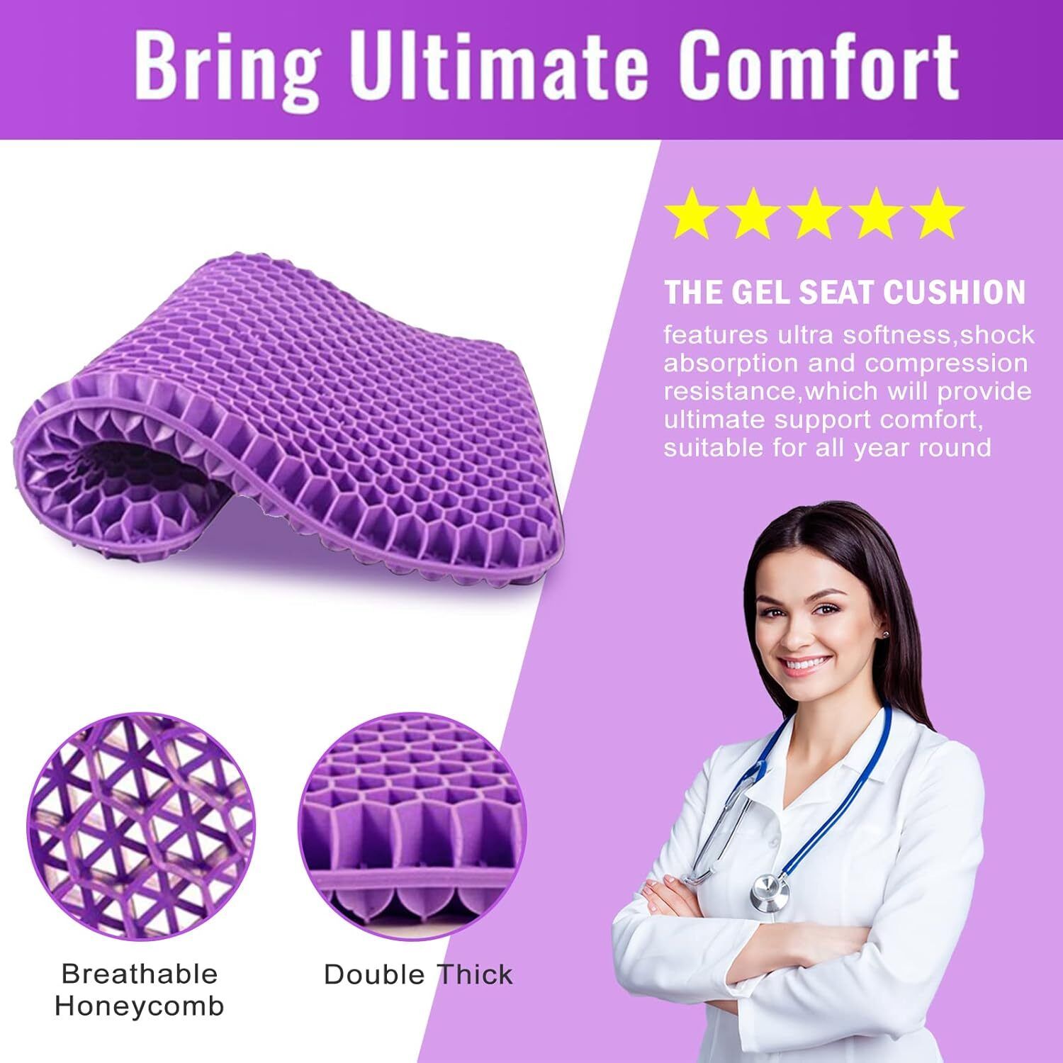 Double Layer Honeycomb Gel Seat Cushion for Office Chair, Car Seat & Wheelchair Back / Lumbar Support-image-41
