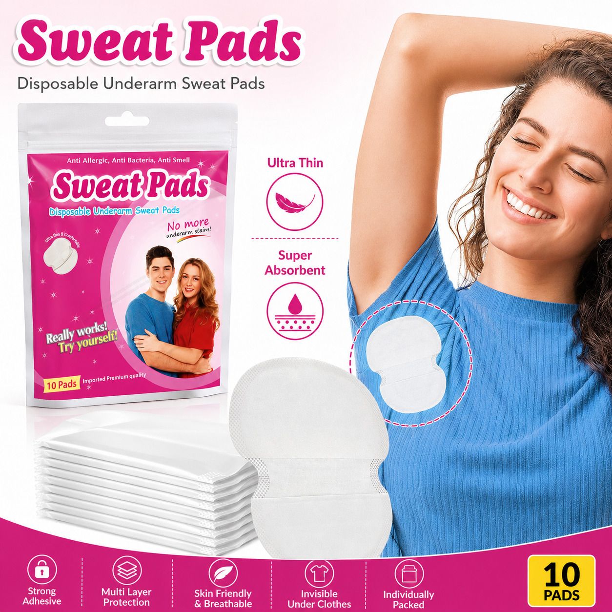 sdc Disposable Underarm Sweat Pads for Men & Women | Invisible Sweat Protection Sweat Pads-picture-45