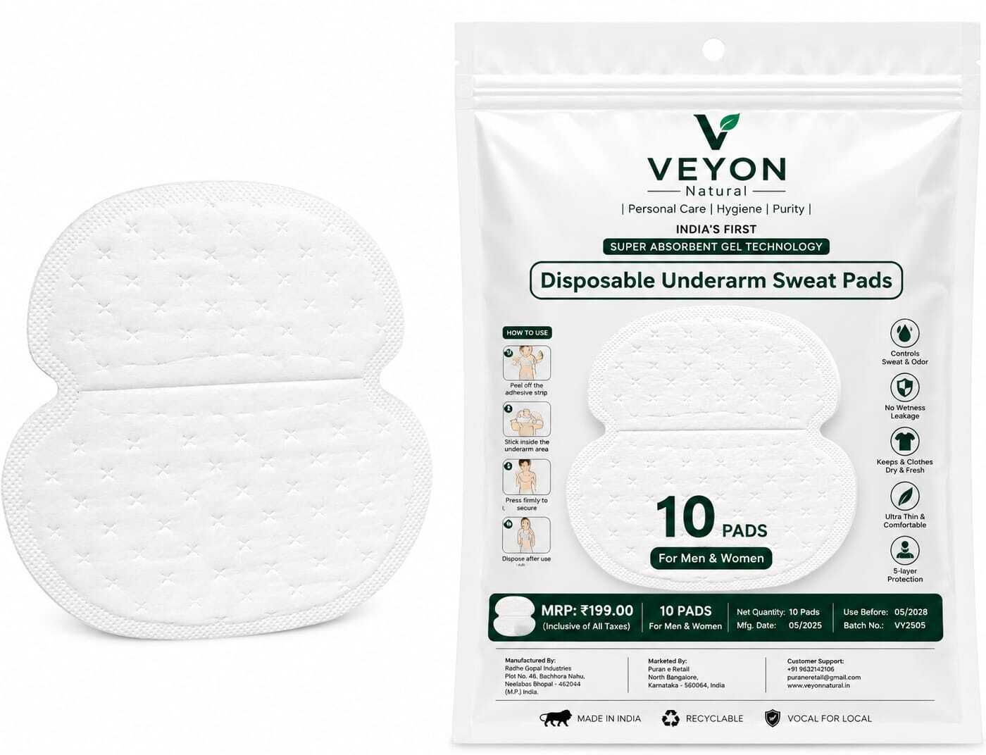 veyon natural Natural Disposable Underarm Sweat Pads for Men & Women Sweat Pads-picture-20