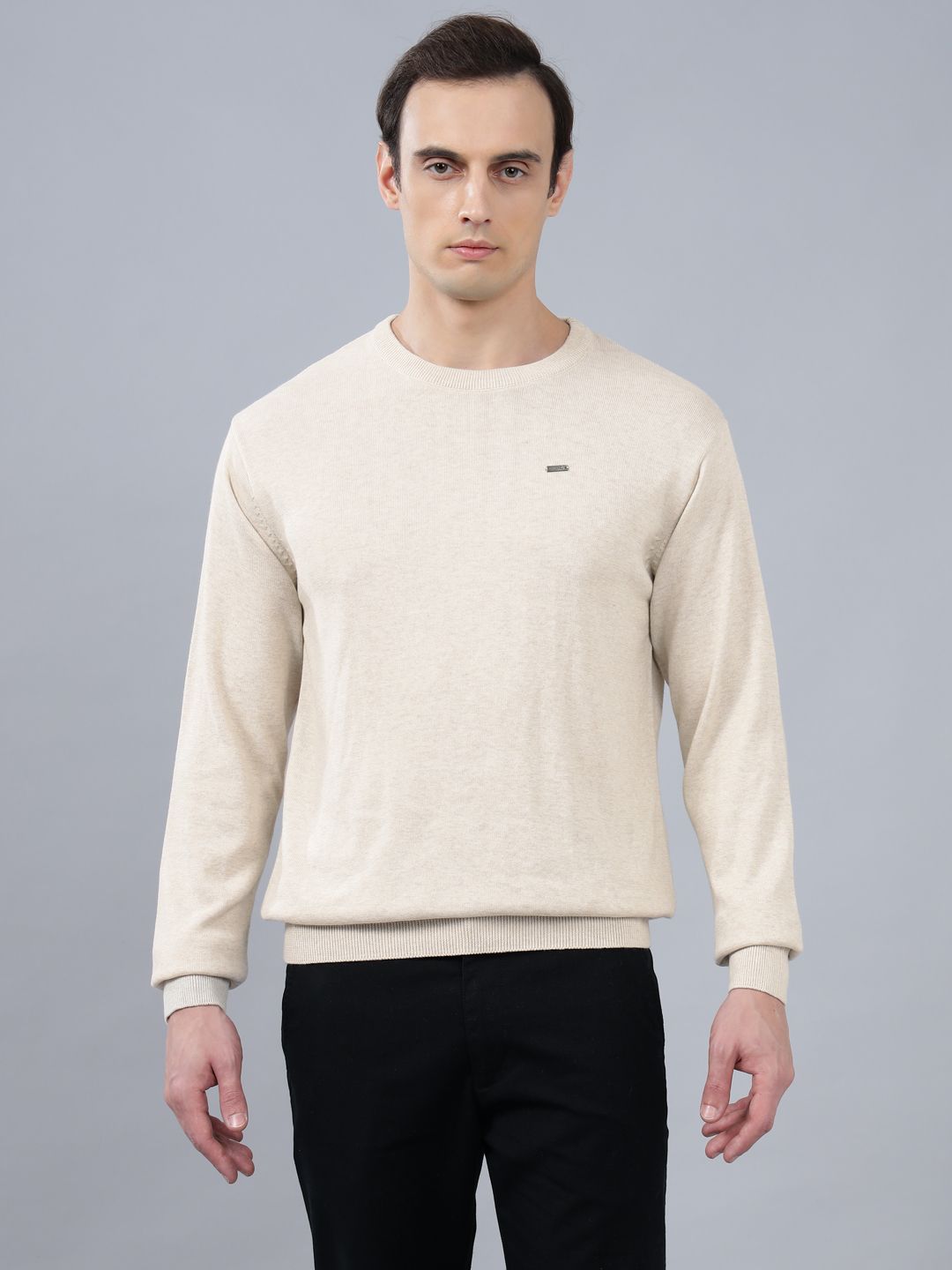 cantabil Men Solid Round Neck White Sweater-picture-20