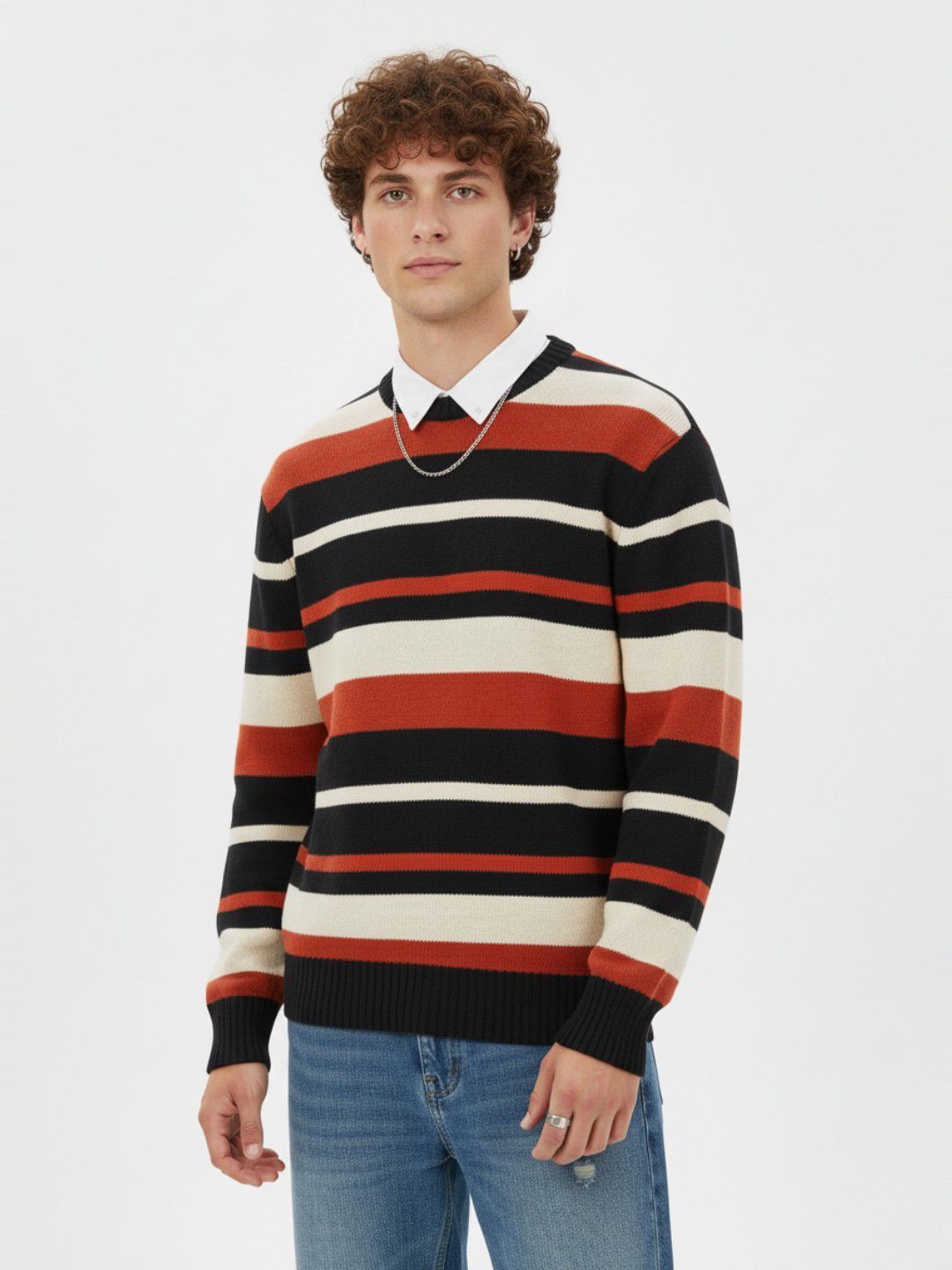 glitchez Men Striped Collared Neck Black Sweater-picture-28