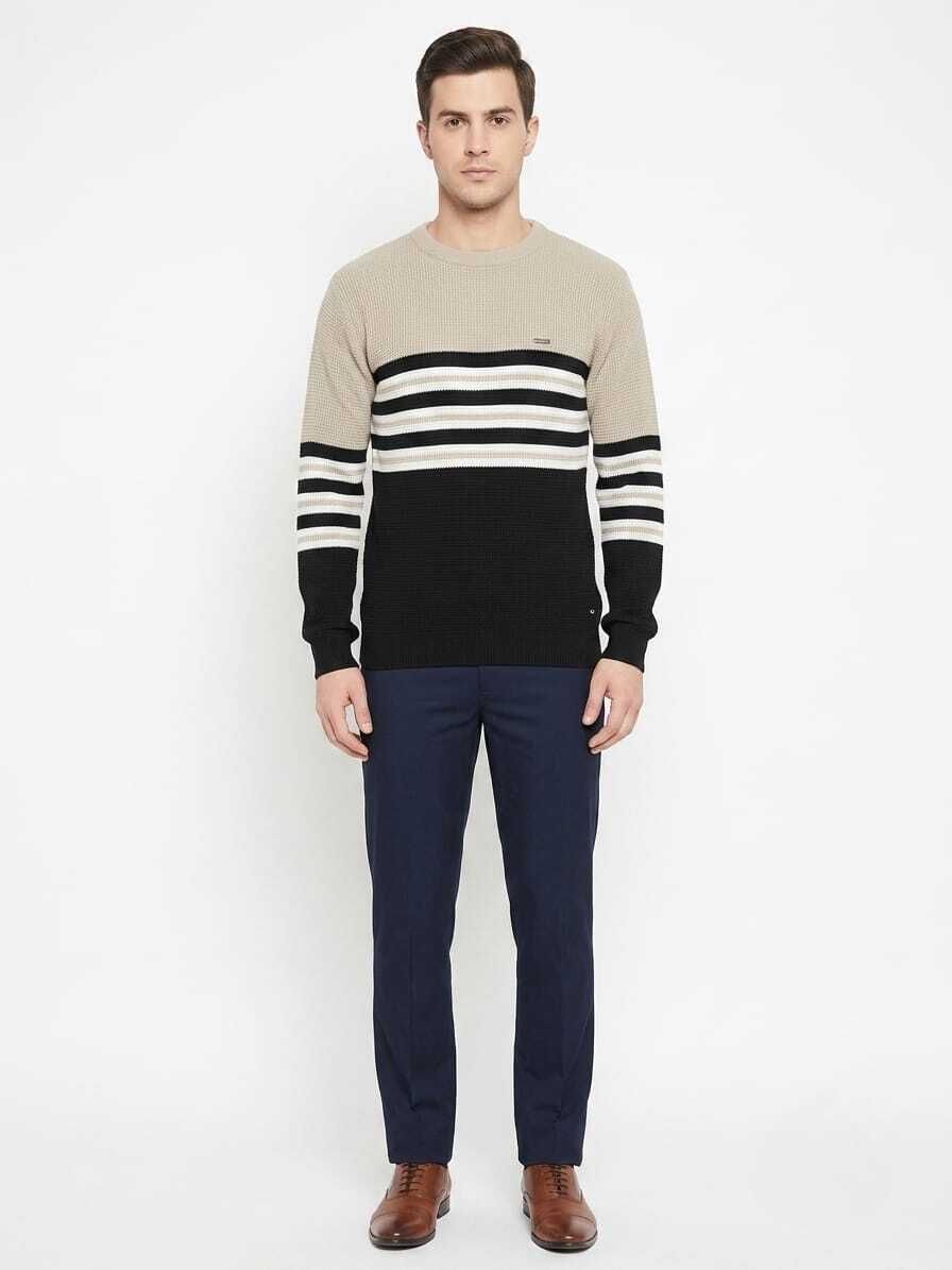 cozure Men Self Design Crew Neck Beige, Black, White Sweater-picture-34