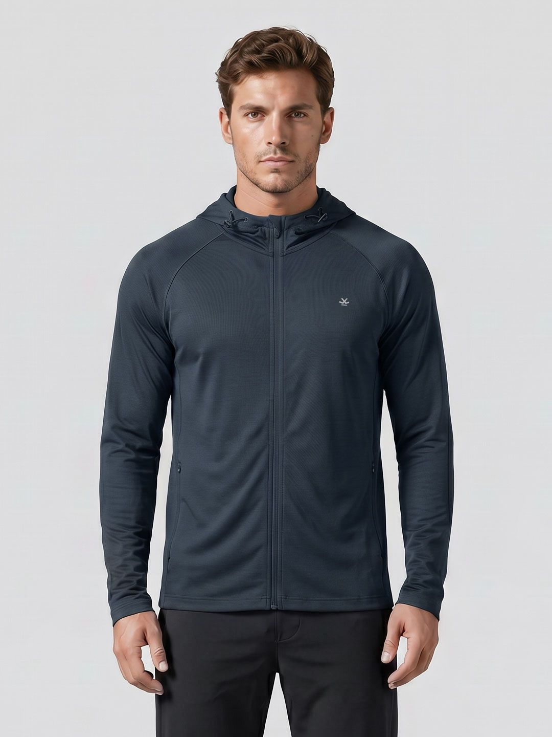 wrogn Men Solid Hooded Neck Blue Sweater-picture-36