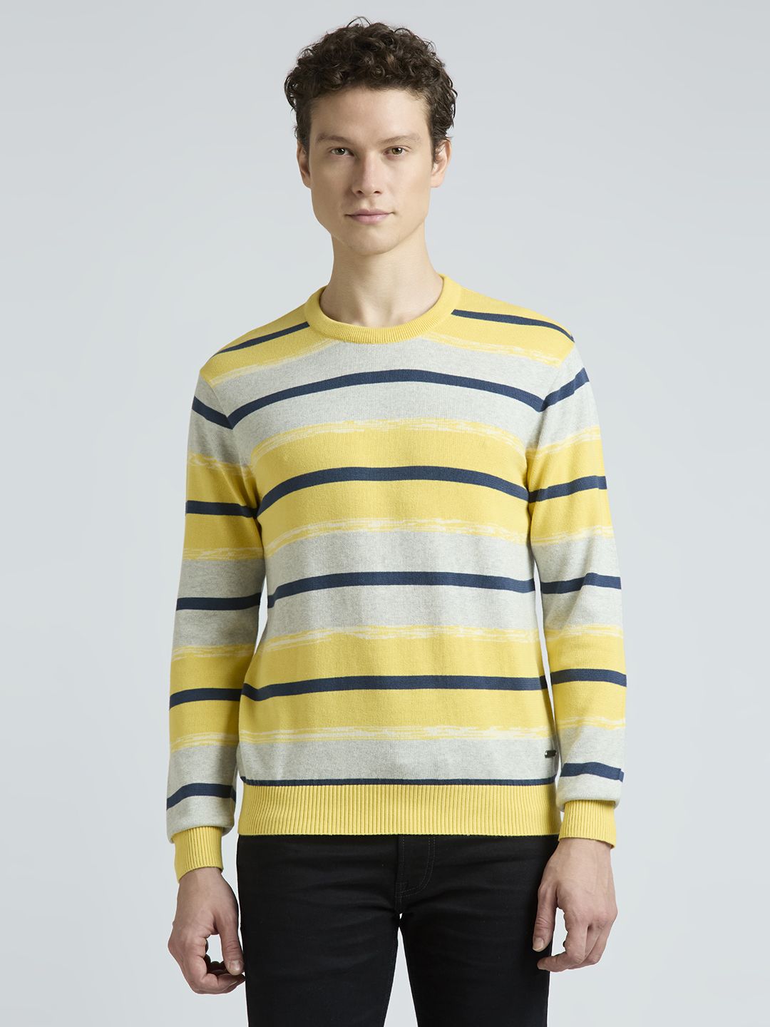pepe jeans Men Striped Crew Neck Yellow Sweater-picture-14