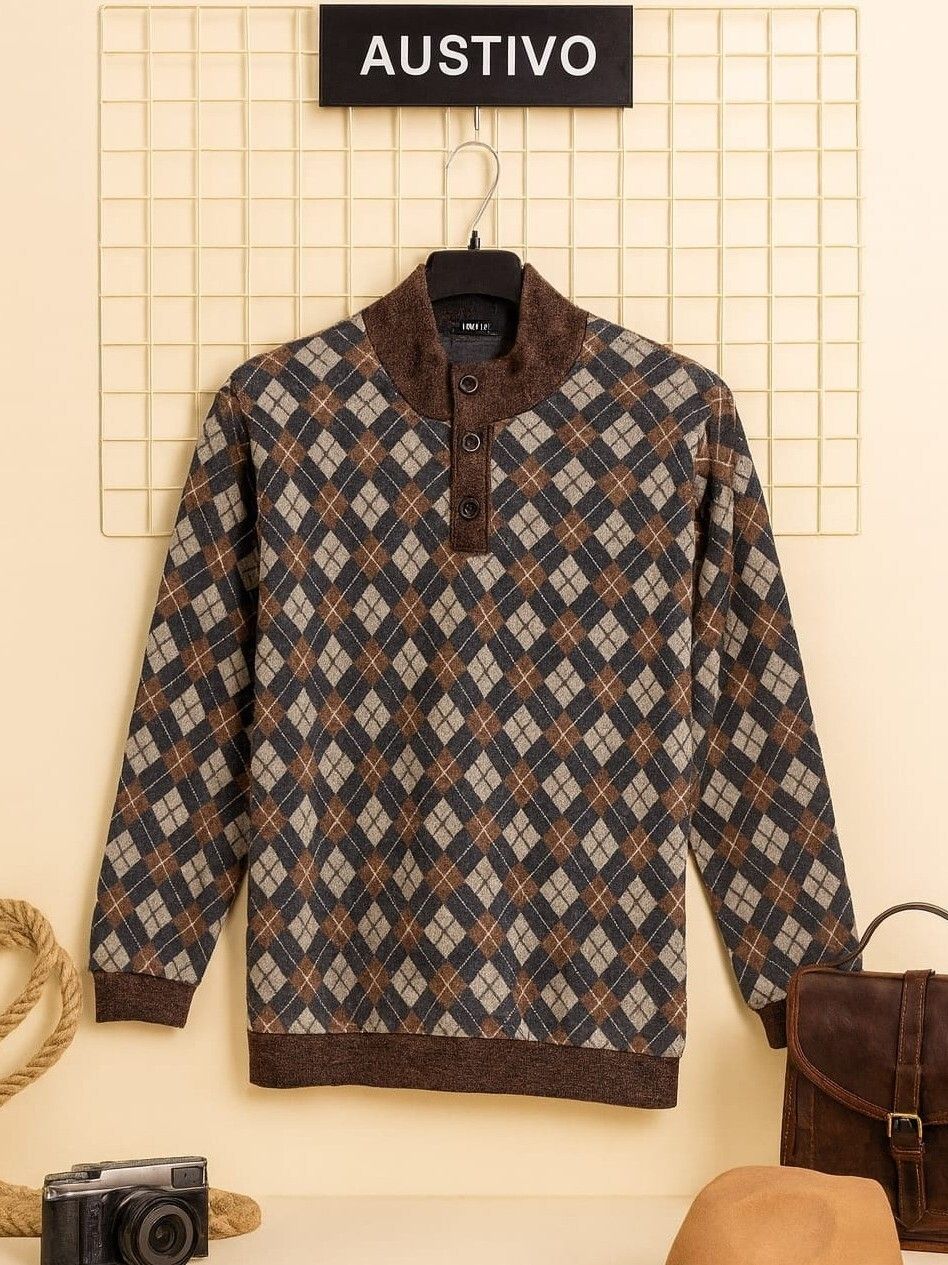 austivo Men Printed High Neck Brown Sweater-picture-16