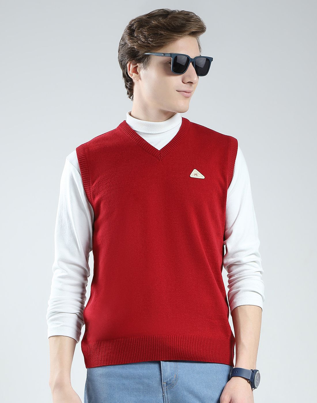 monte carlo Men Solid V Neck Red Sweater-picture-20
