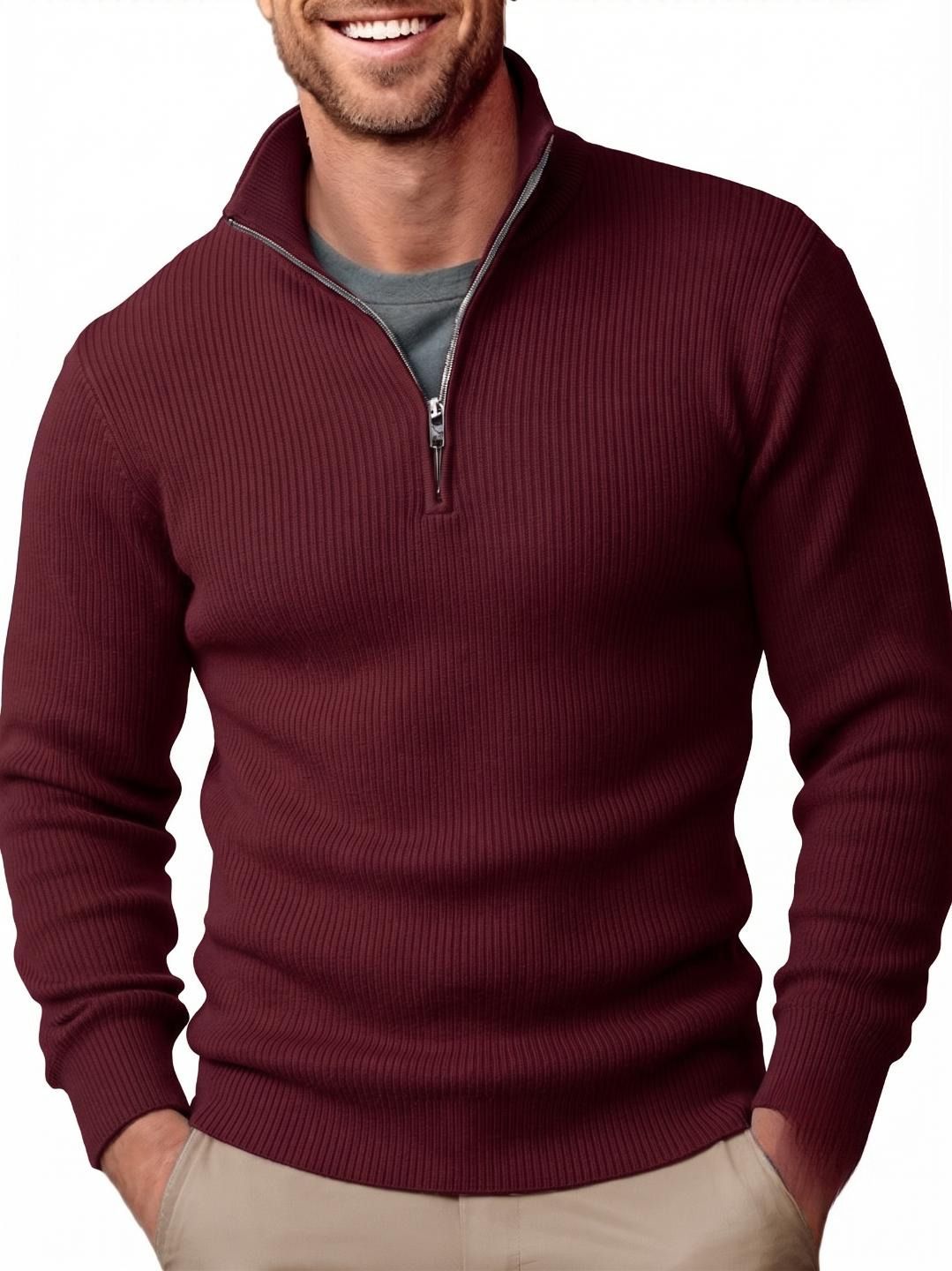 rably Men Solid High Neck Maroon Sweater-picture-24