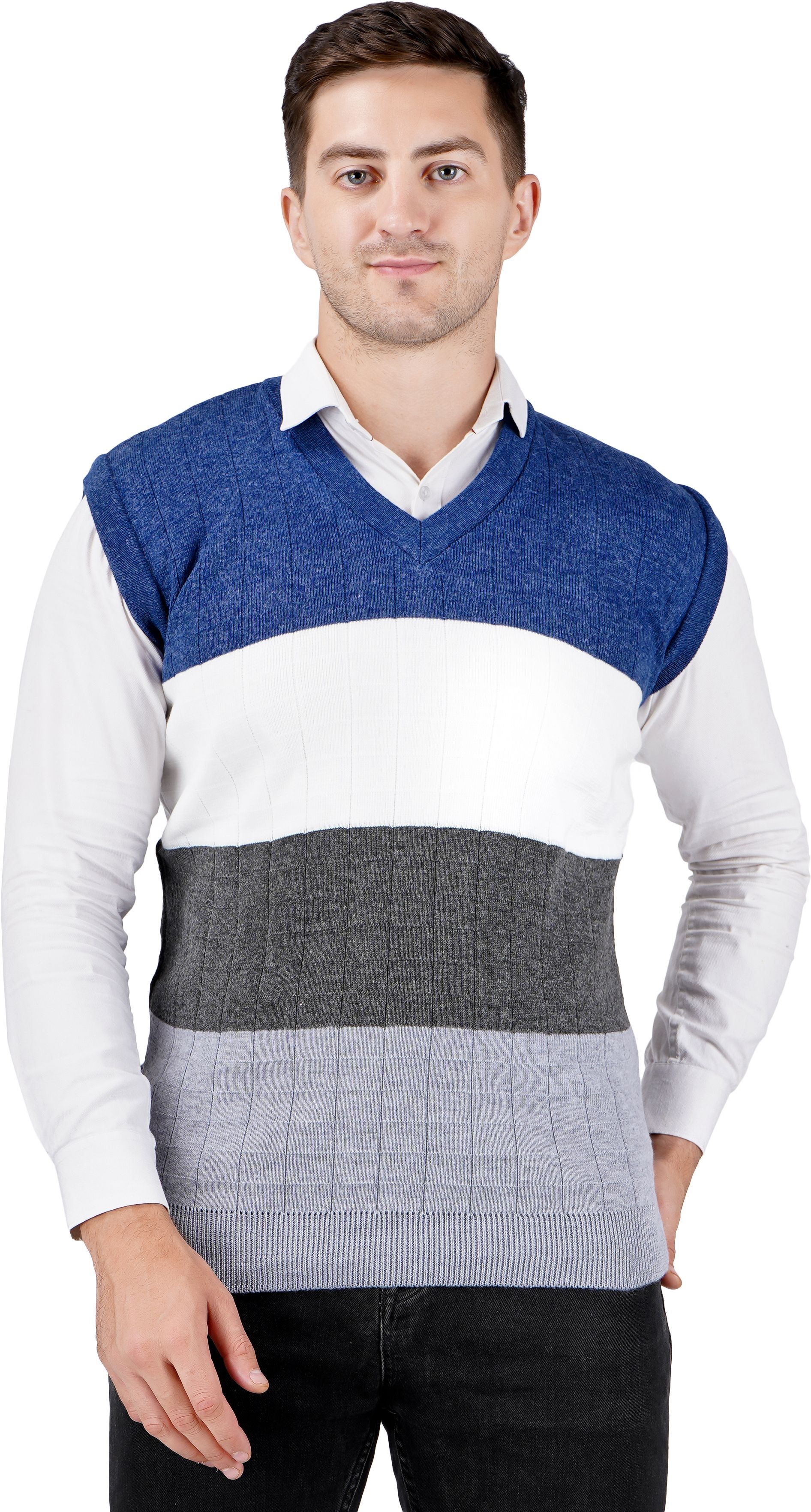 vemris Men Colorblock V Neck Multicolor Sweater-picture-23