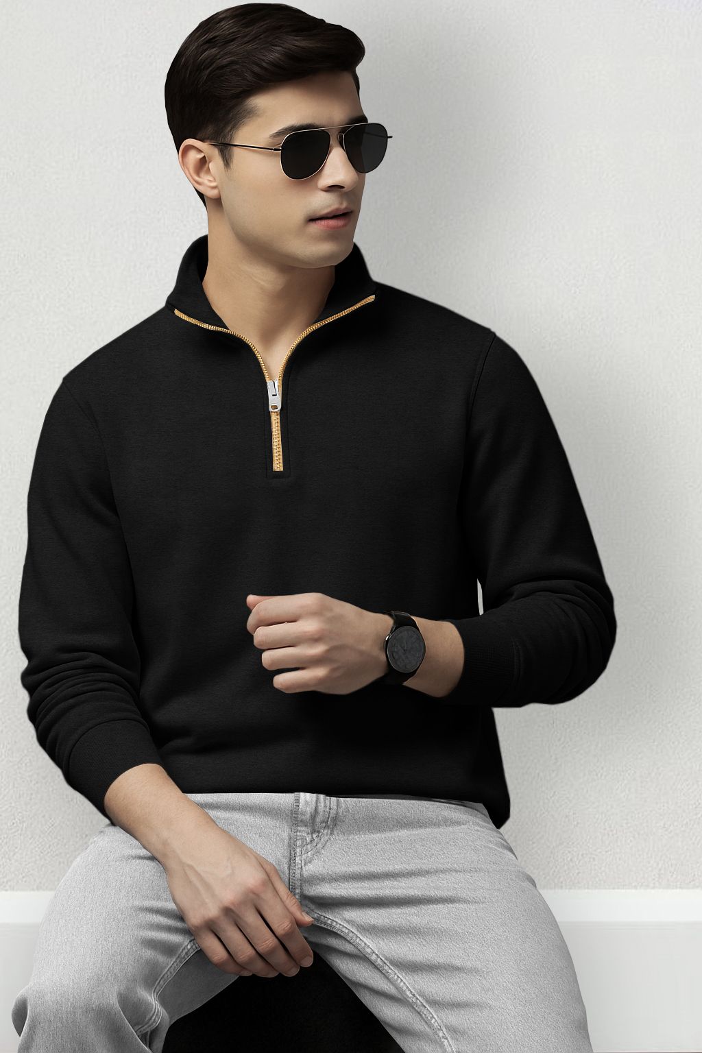 tripr Men Solid High Neck Black Sweater-picture-11