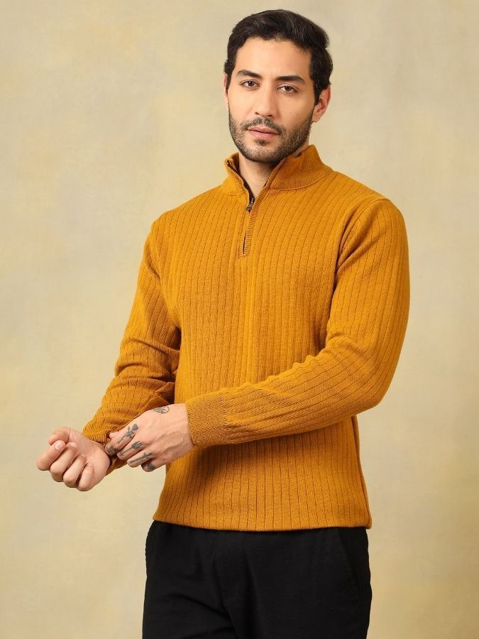 voxmonks Men Self Design High Neck Yellow Sweater-picture-22