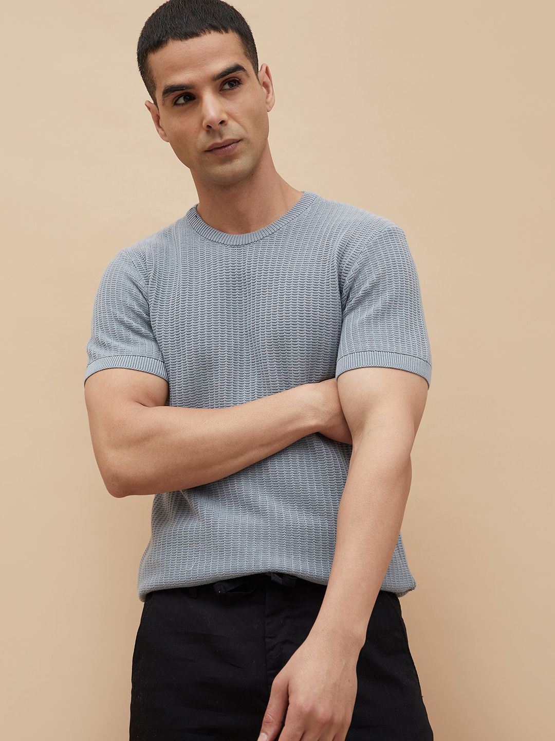 code by lifestyle Men Solid Crew Neck Blue Sweater-picture-36