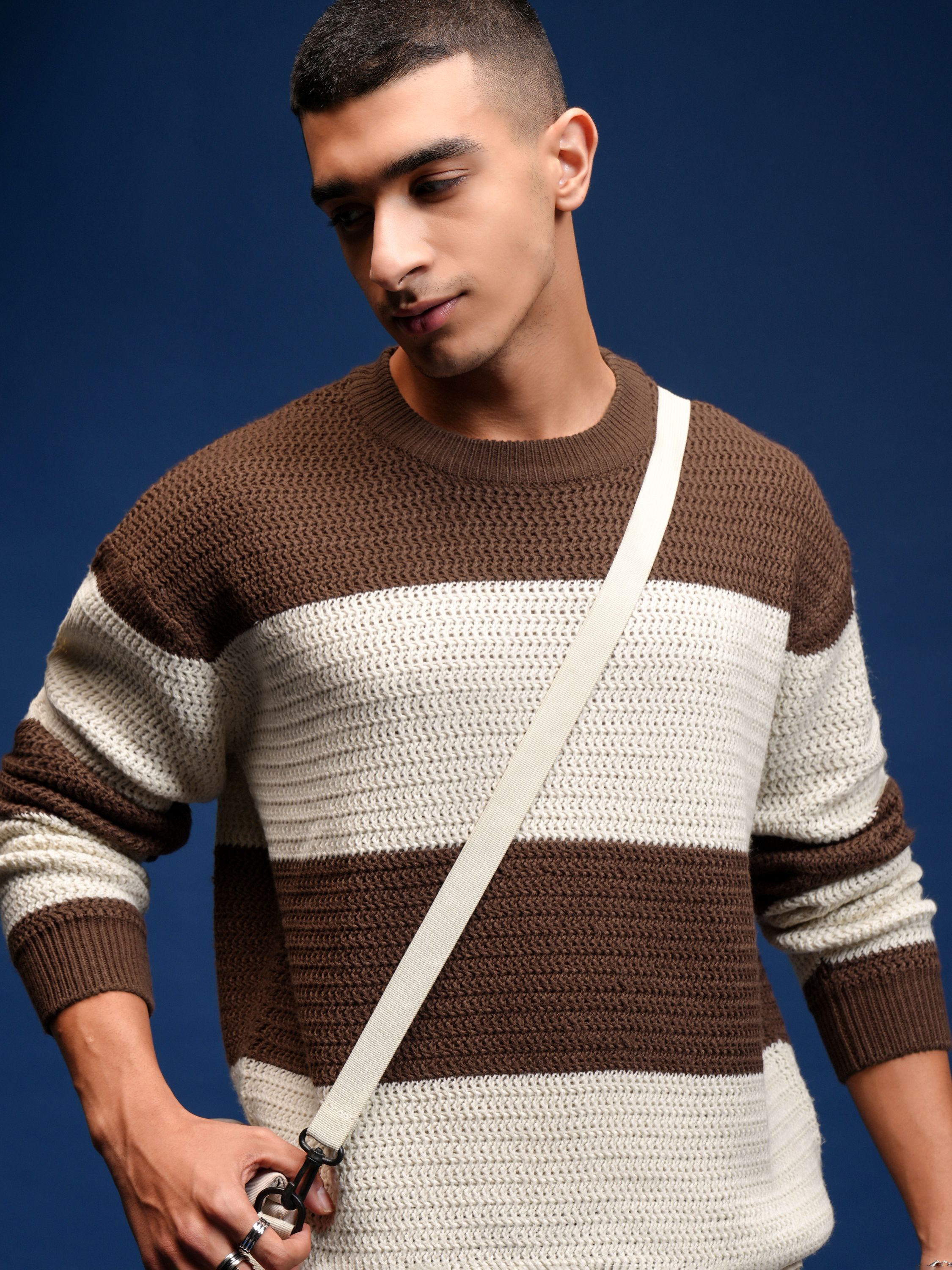 highlander Men Self Design Round Neck Brown Sweater-picture-13