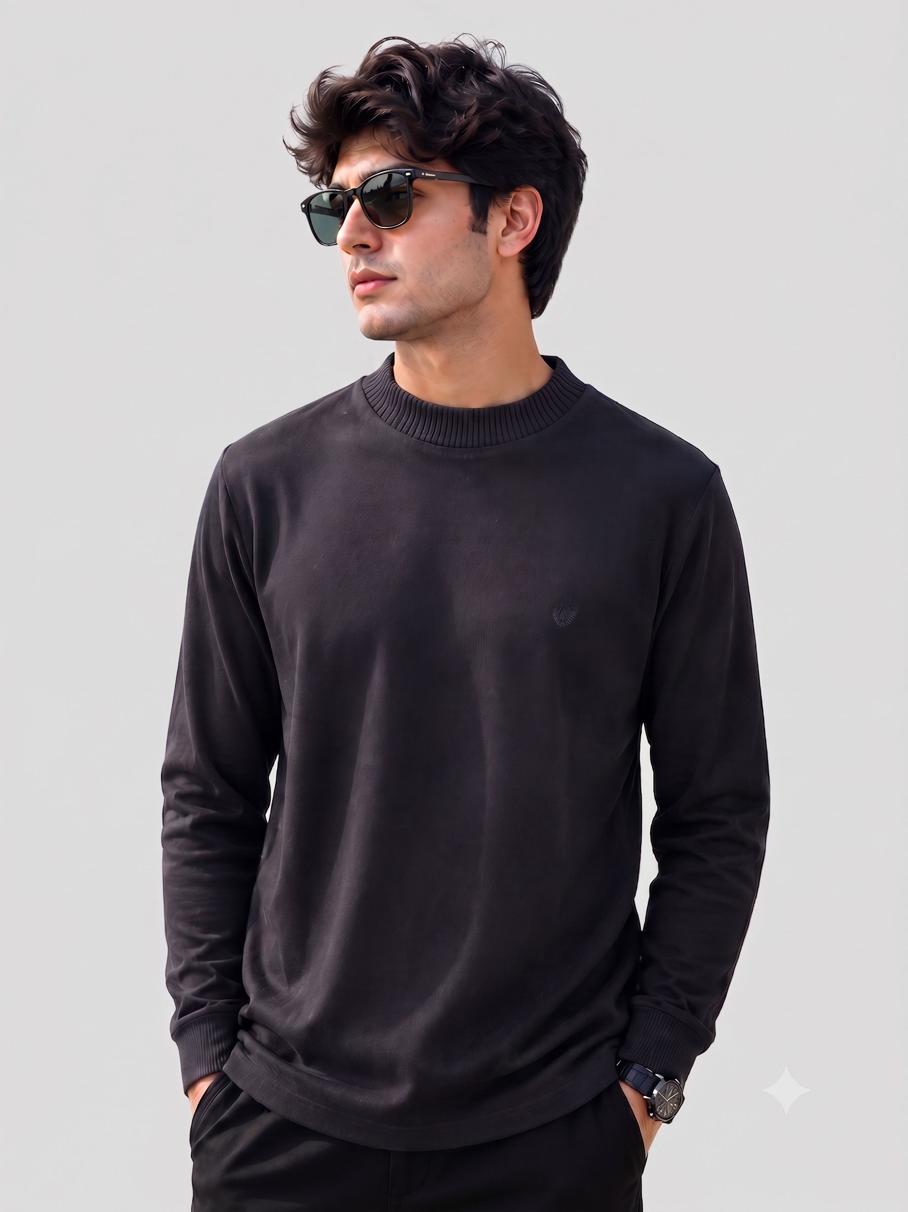 mno Men Solid Turtle Neck Black Sweater-picture-30
