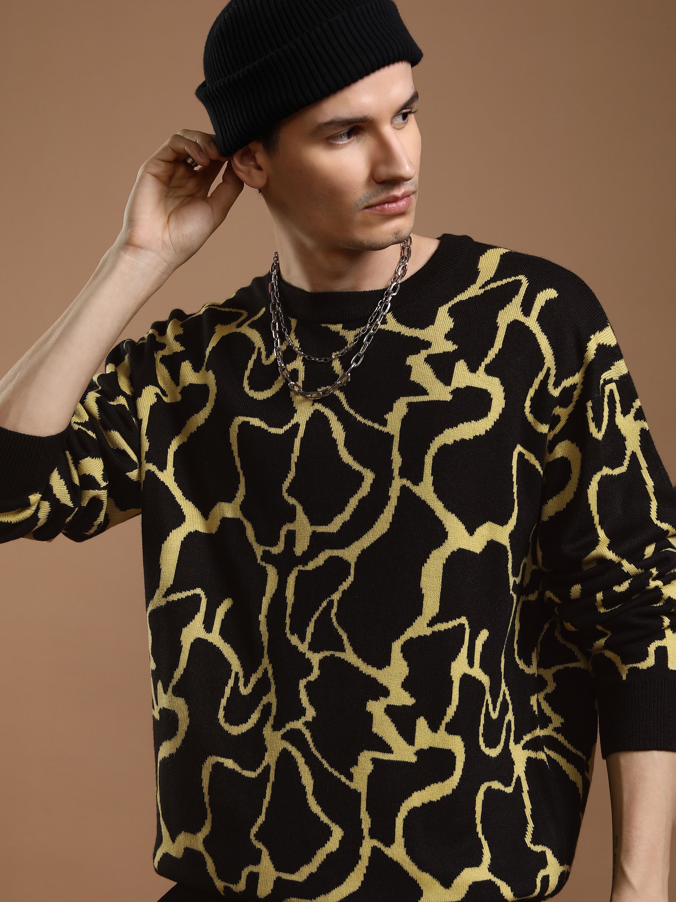 Men Self Design Round Neck Multicolor Sweater-image-25