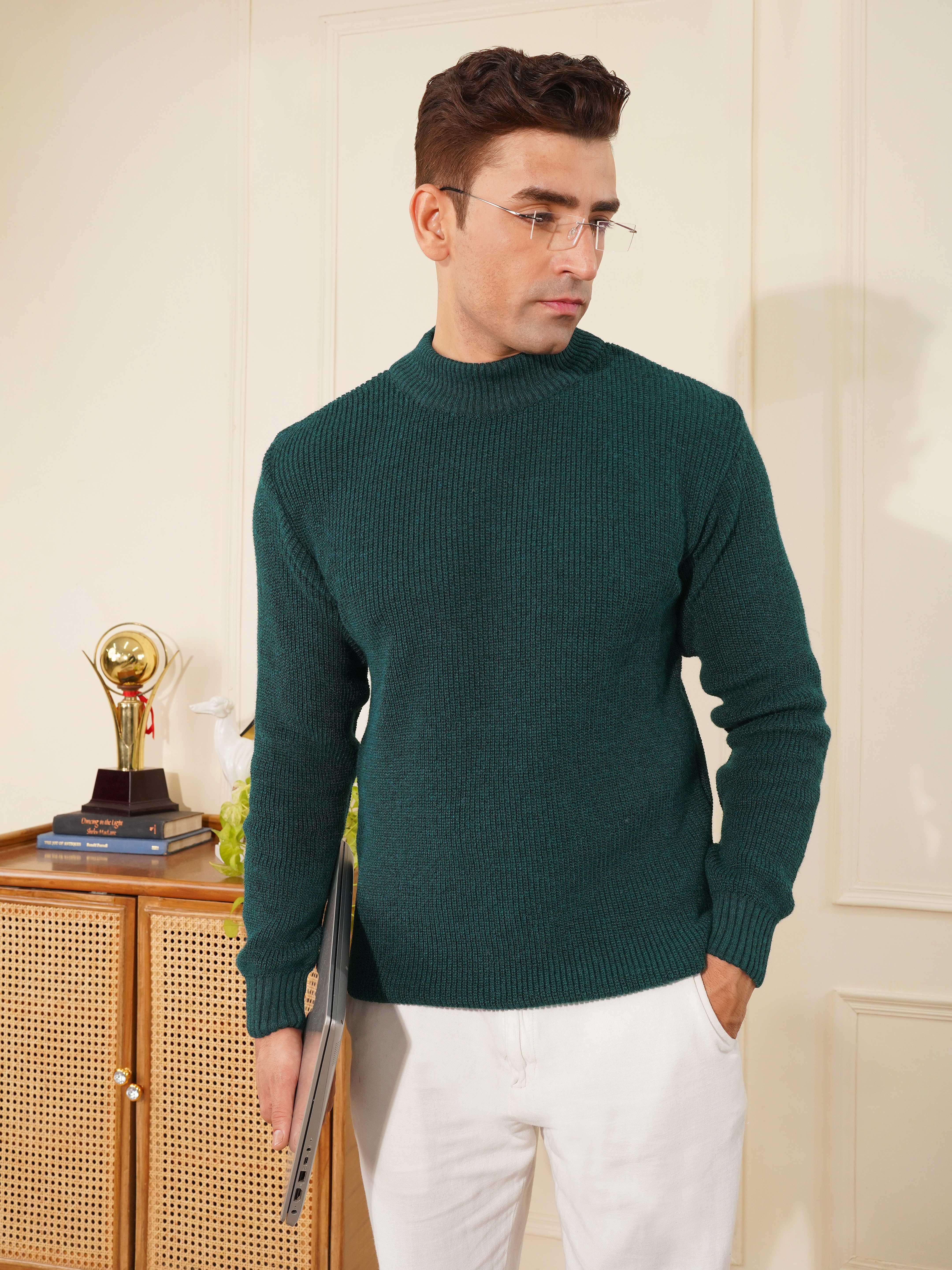 kvetoo Men Self Design Round Neck Green Sweater-picture-10