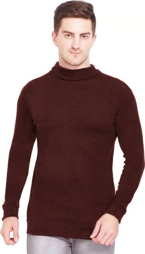 Men Solid High Neck Maroon Sweater-image-24