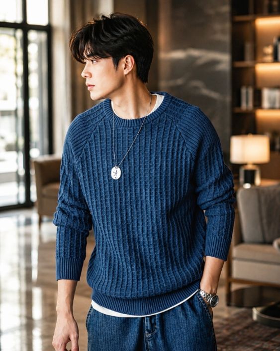fashlook Men Solid Round Neck Blue Sweater-picture-27