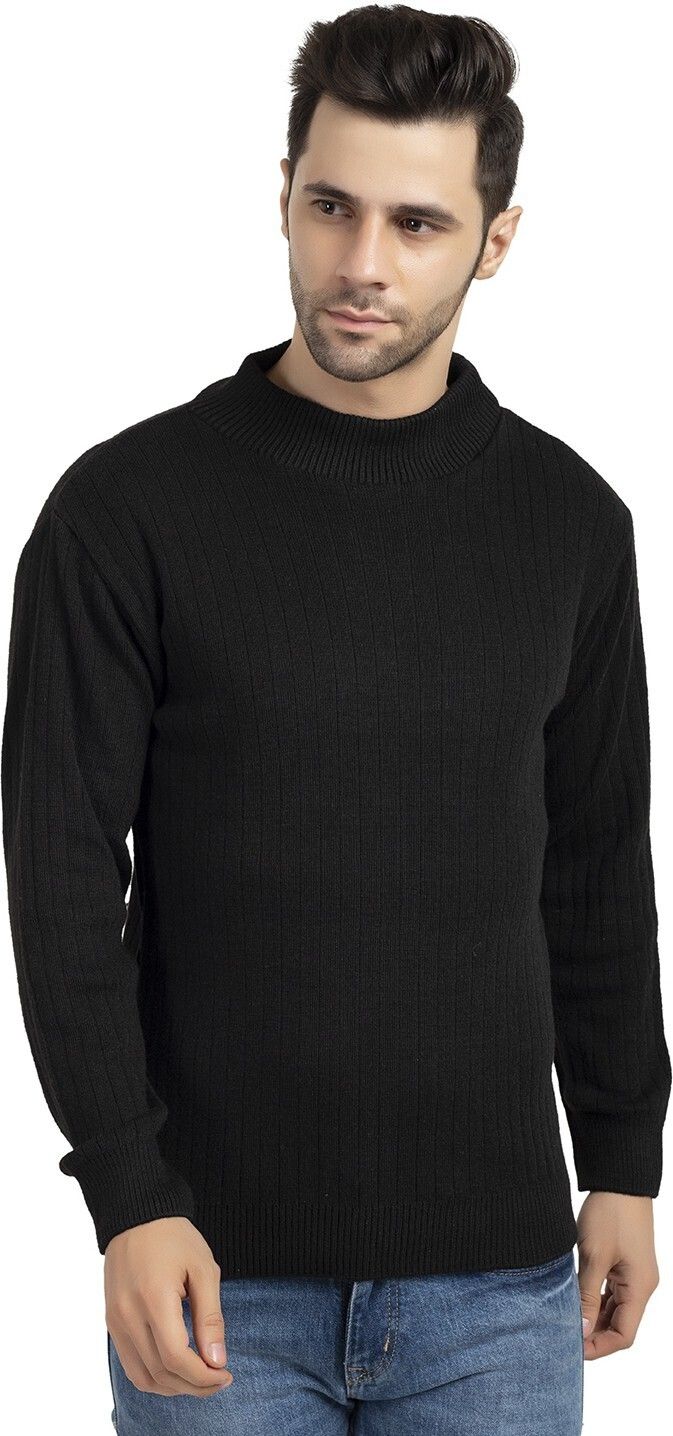 tysort Men Solid High Neck Black Sweater-picture-12