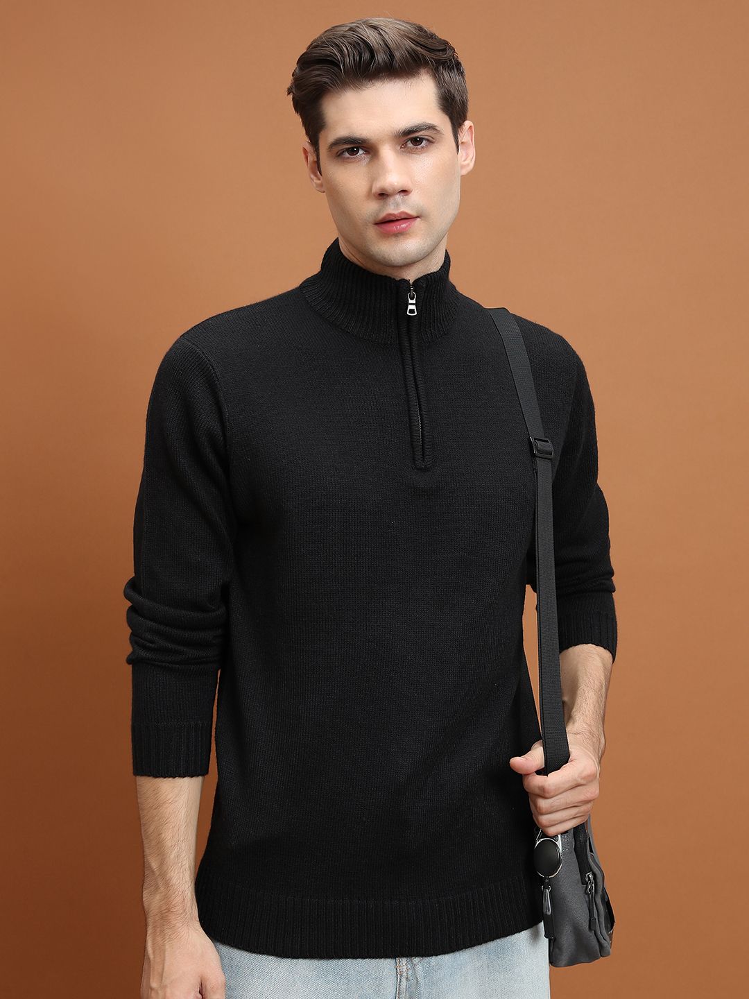 highlander Men Solid High Neck Black Sweater-picture-25