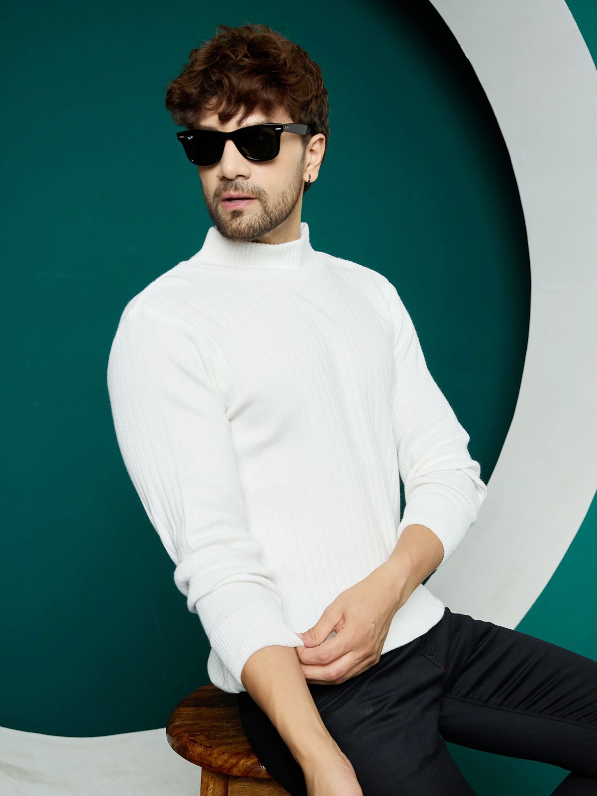 kvetoo Men Solid High Neck White Sweater-picture-14