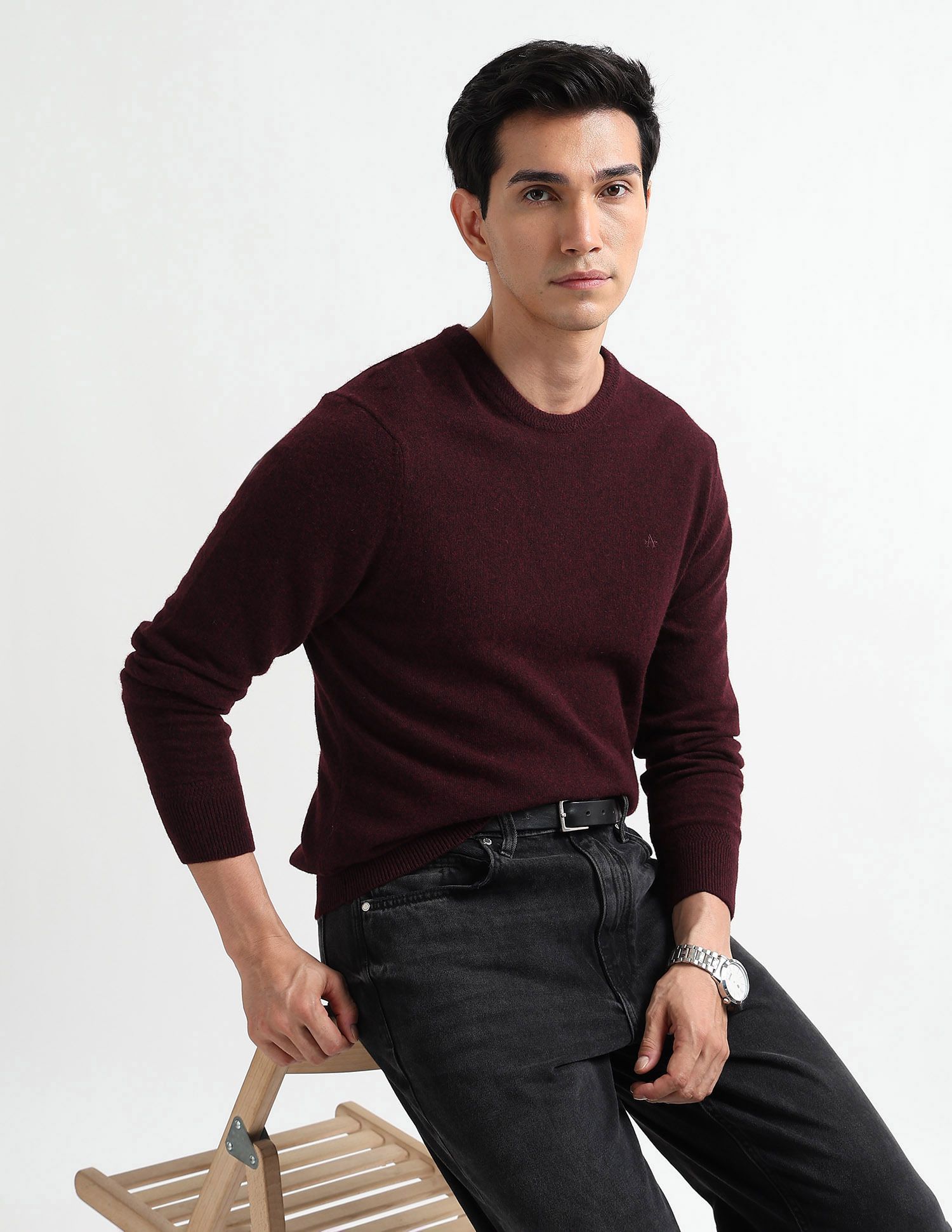 arrow sport Men Solid Crew Neck Red Sweater-picture-27