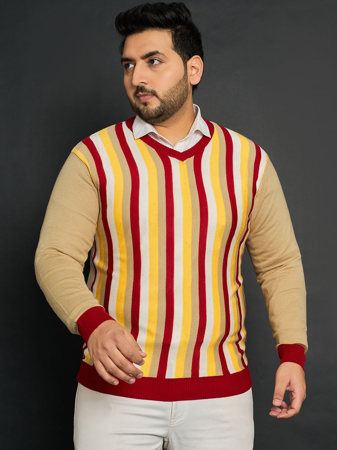 bigbanana Men Striped V Neck Multicolor Sweater-picture-19