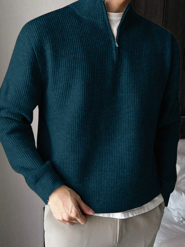 Men Self Design High Neck Dark Green Sweater-image-35