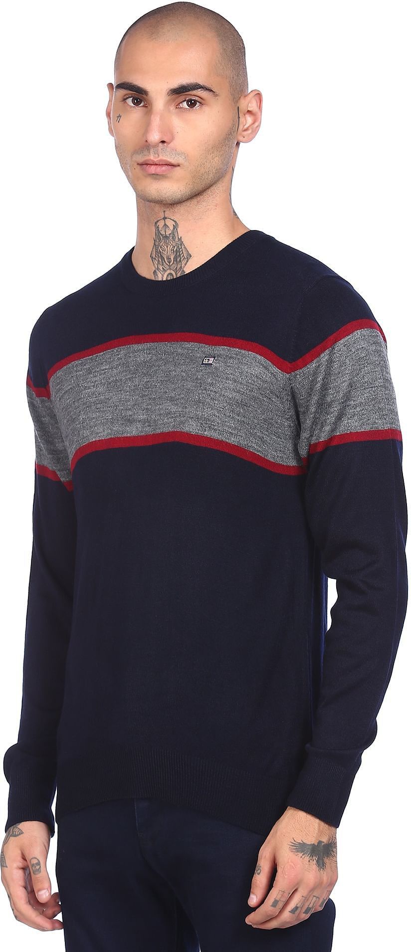 Men Colorblock Round Neck Multicolor Sweater-image-28